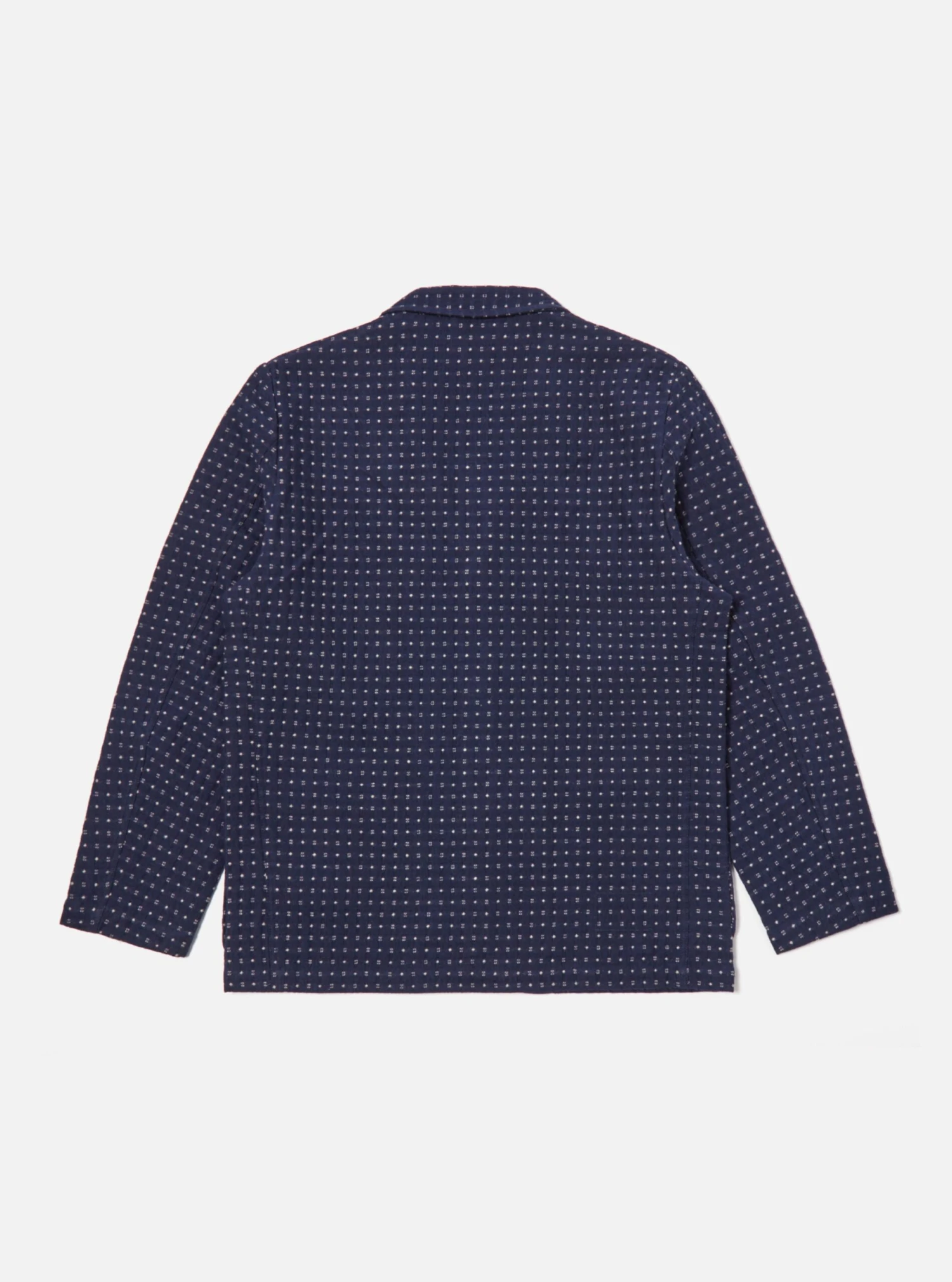 Universal Works Three Button Jacket In Indigo Shingora Dot - Image 2