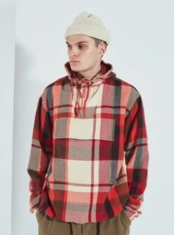 Universal Works Pullover Anorak In Red Earth Check