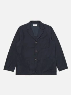 Universal Works Three Button Jacket In Navy Veta Upcycled Cotton
