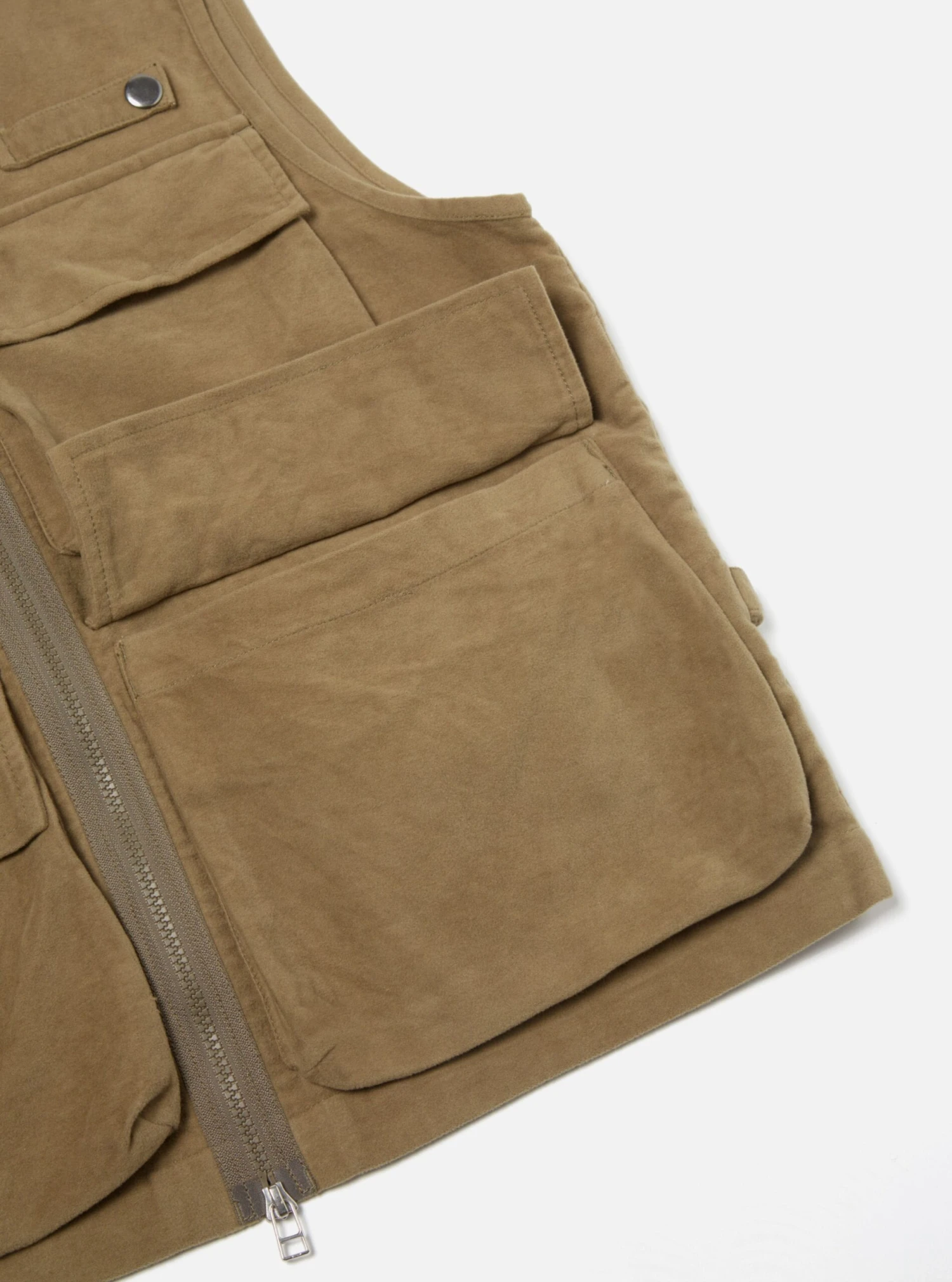 Universal Works Photographers Gilet In Lovat Lightweight Moleskin - Image 4