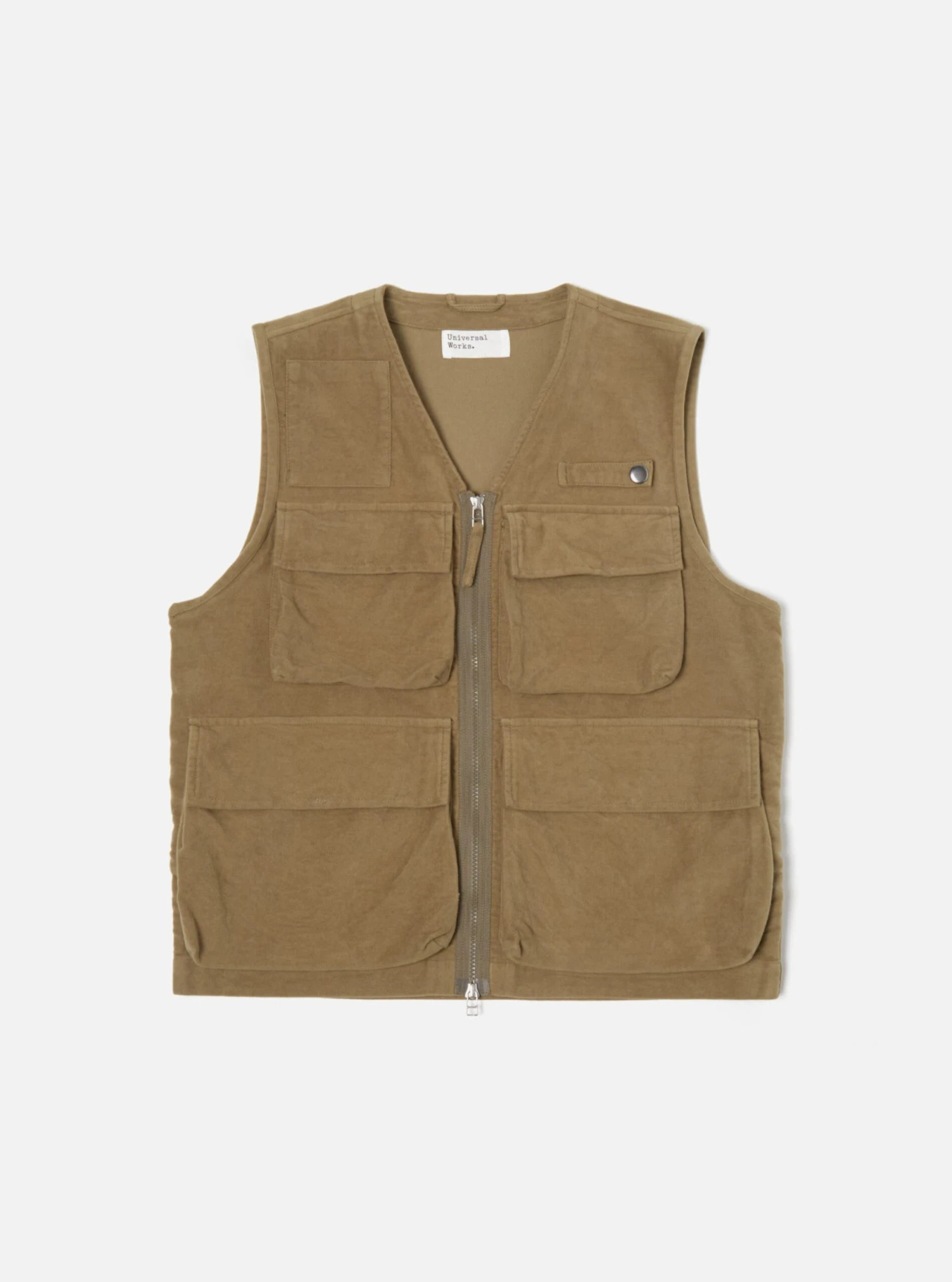 Universal Works Photographers Gilet In Lovat Lightweight Moleskin