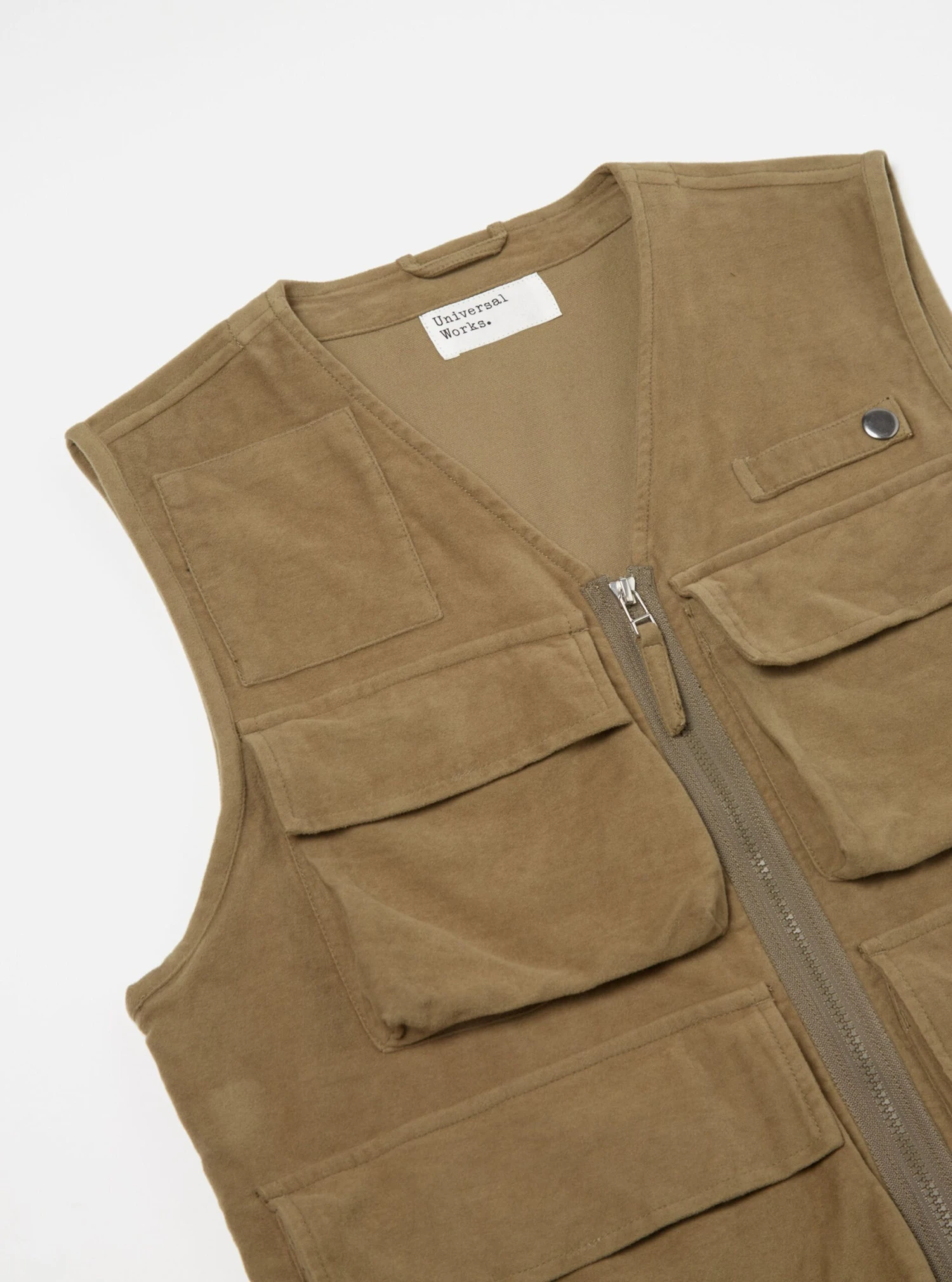 Universal Works Photographers Gilet In Lovat Lightweight Moleskin - Image 3