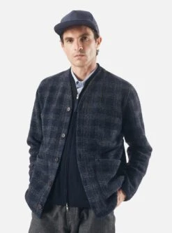 Universal Works Cardigan In Navy Swarm Fleece