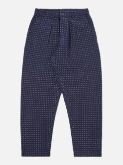 Universal Works Pleated Track Pant In Indigo Shingora Dot