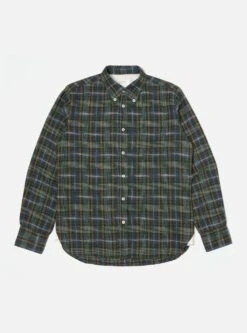 Universal Works Daybrook Shirt In Green Ikat Twill Check