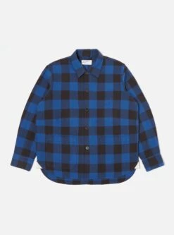 Universal Works Travail Shirt In Navy Winter Gingham