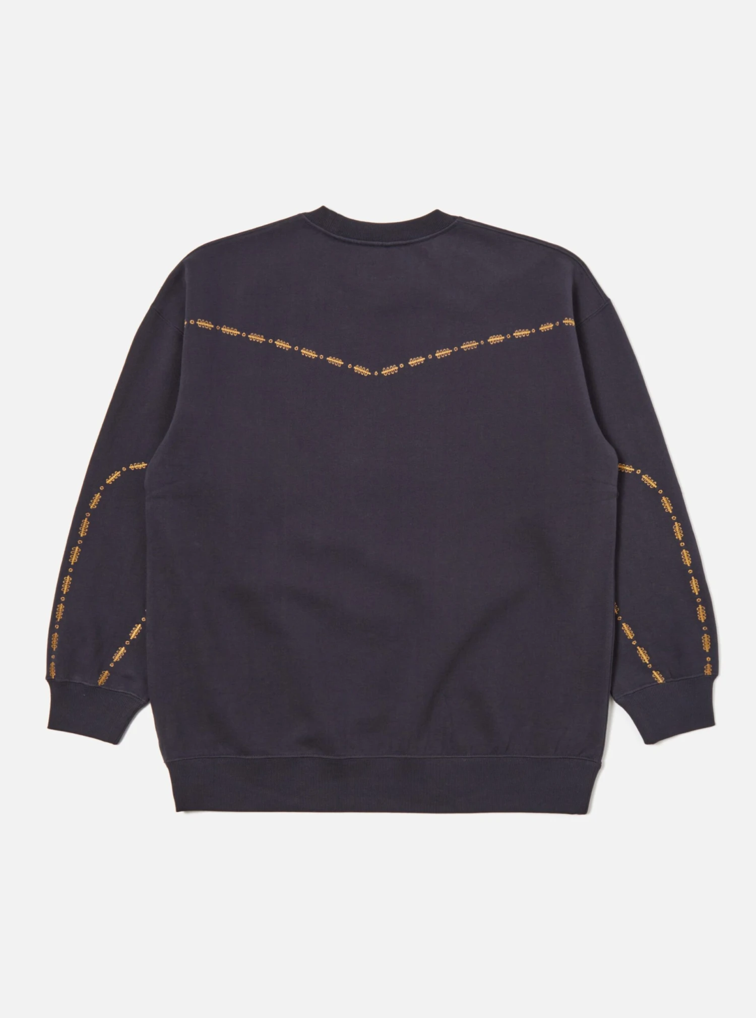 Universal Works Oversized Crew Sweatshirt In Navy Embroidered Brushback - Image 3