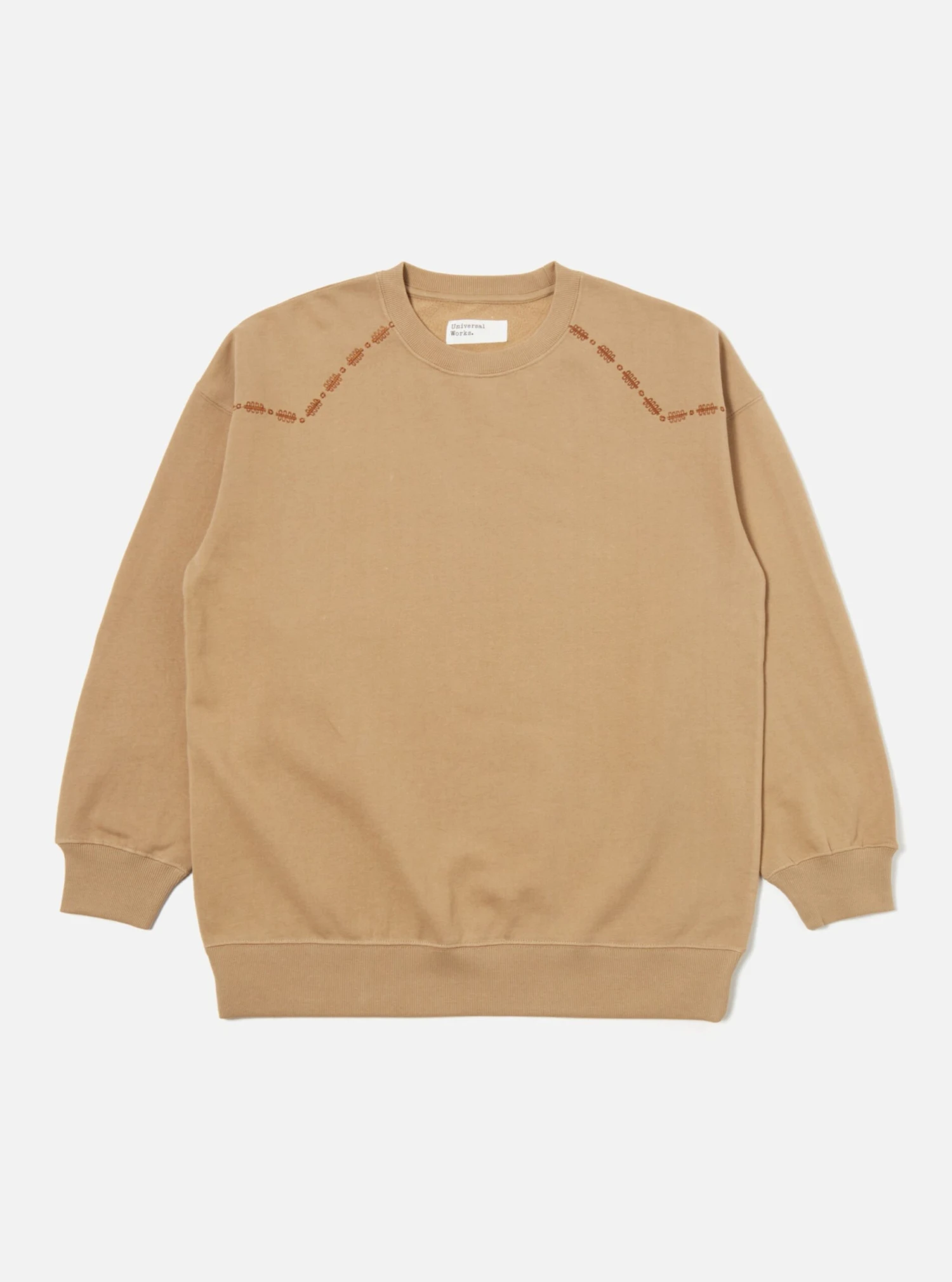 Universal Works Oversized Crew Sweatshirt In Sand Embroidered Brushback - Image 2