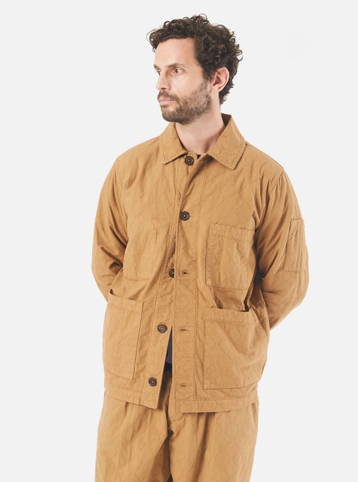Universal Works Quilted Coverall Jacket In Cumin Cotton