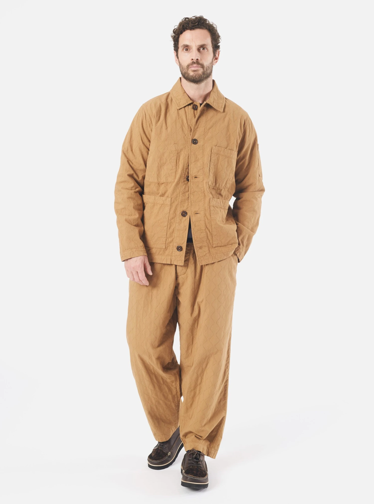 Universal Works Quilted Coverall Jacket In Cumin Cotton - Image 8