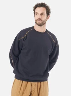 Universal Works Oversized Crew Sweatshirt In Navy Embroidered Brushback