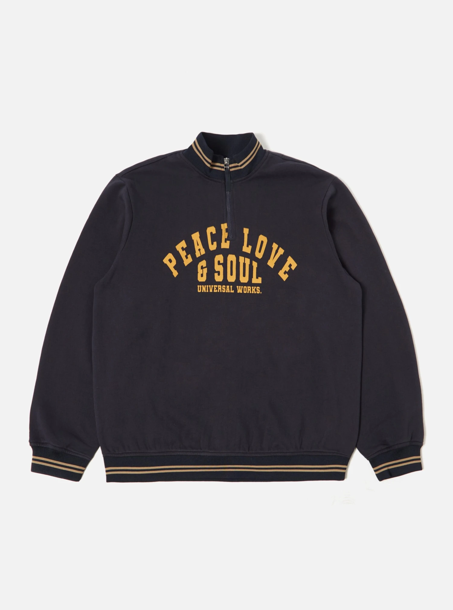 Universal Works Vale Half Zip In Navy Brushback Sweat PL&S