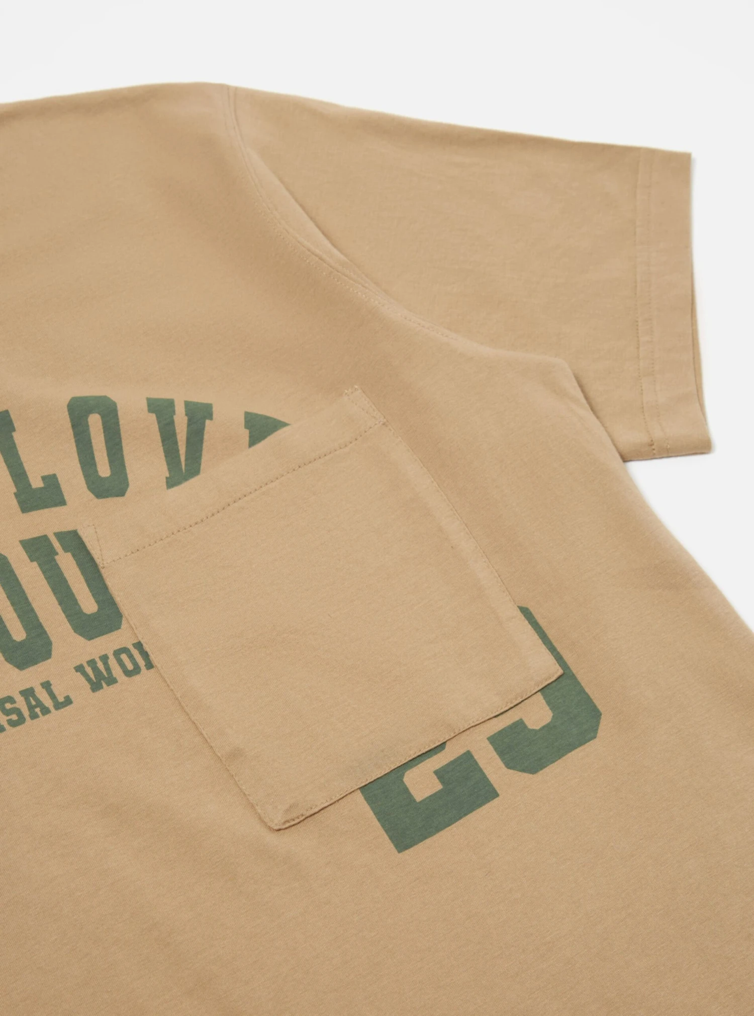 Universal Works Print Pocket Tee In Sand Single Jersey PL&S - Image 4