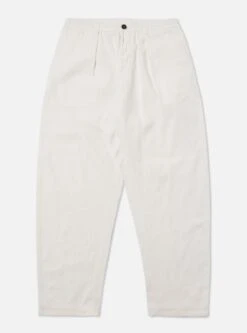 Universal Works Pleated Track Pant In White Winter Twill
