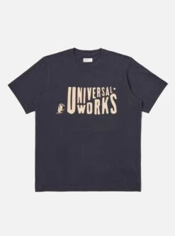 Universal Works Mystery Train Print Tee In Navy Single Jersey