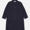 Universal Works Long Swing Overcoat In Navy Mowbray