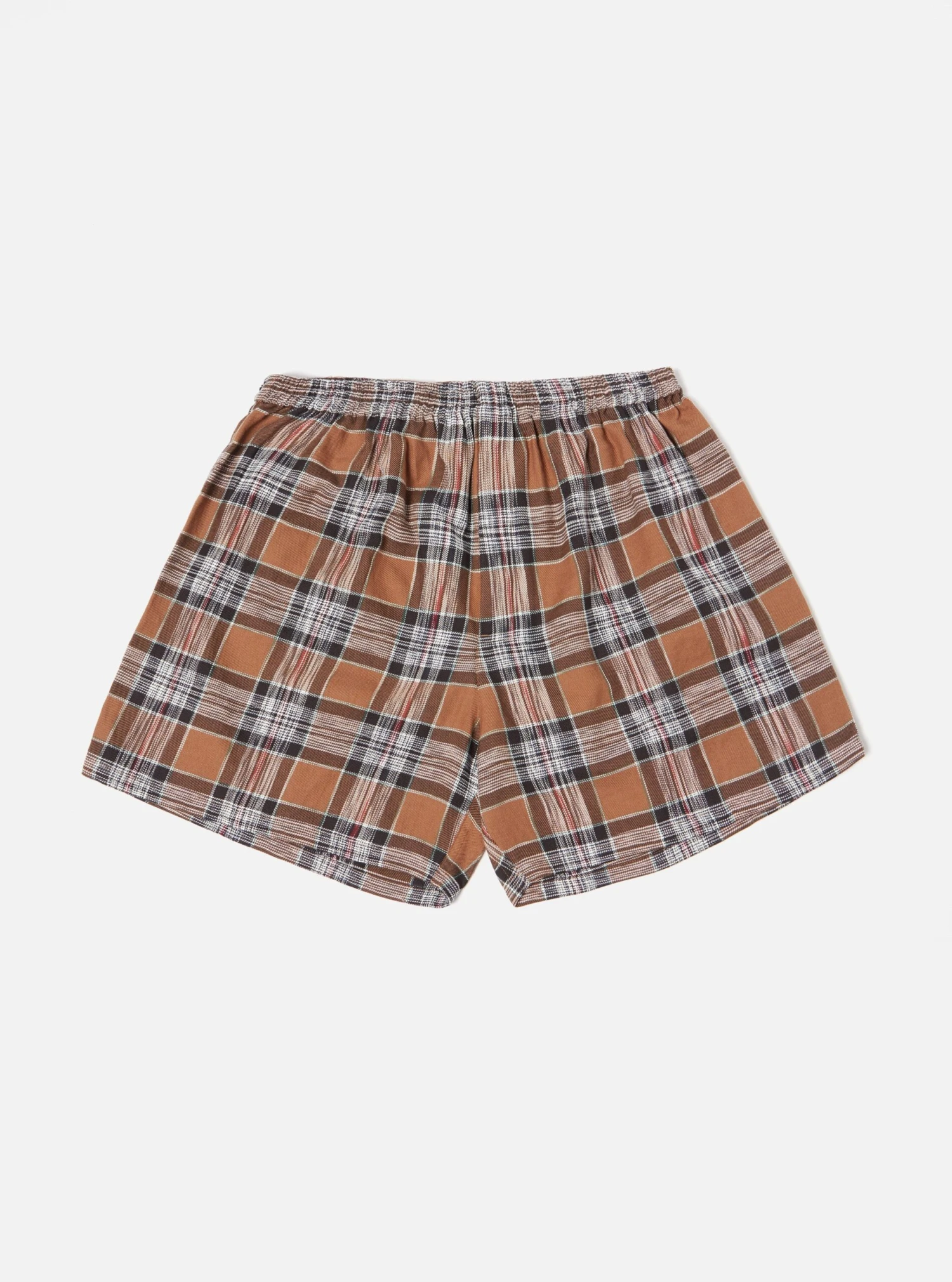 Universal Works Boxer Short In Brown Ikat Twill Check