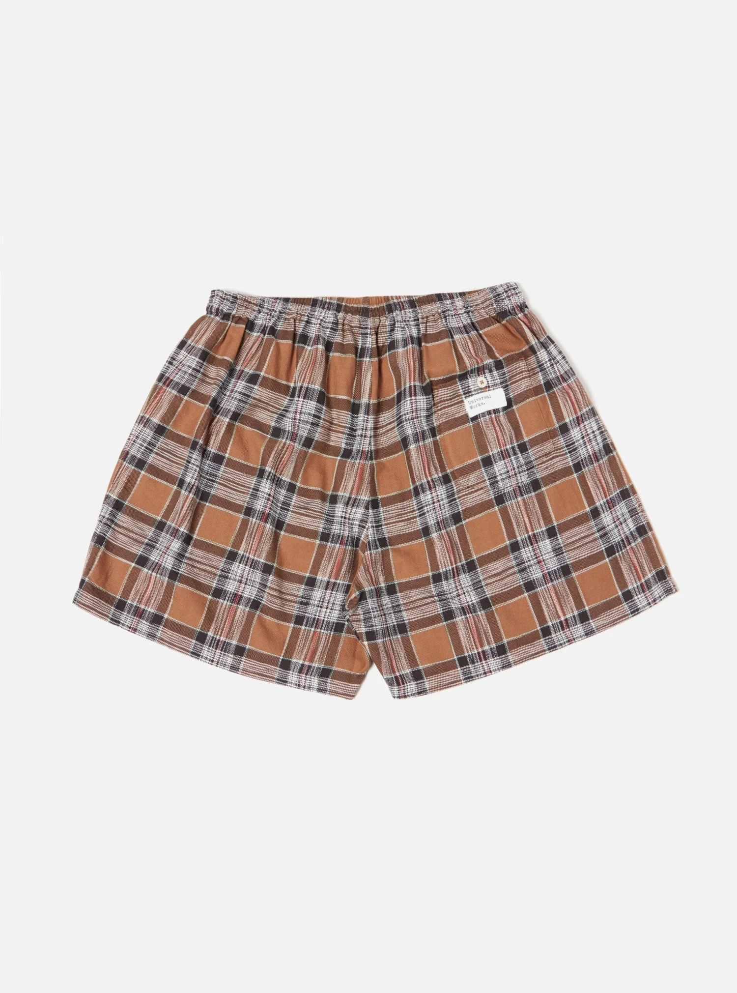 Universal Works Boxer Short In Brown Ikat Twill Check - Image 2