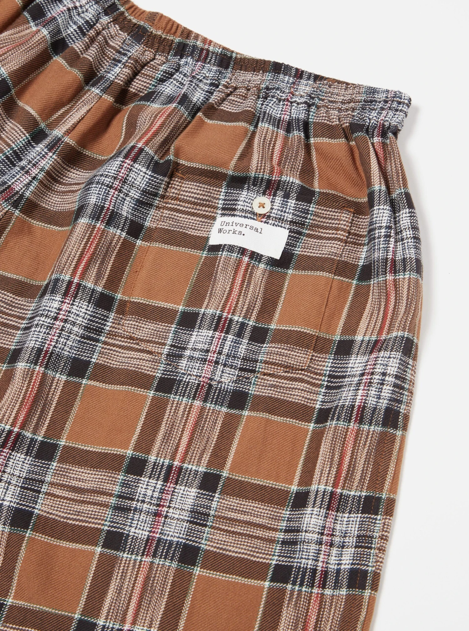 Universal Works Boxer Short In Brown Ikat Twill Check - Image 3