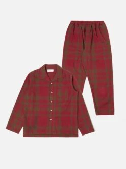 Universal Works Pyjama Set In Red/Olive Soft Shadow Check