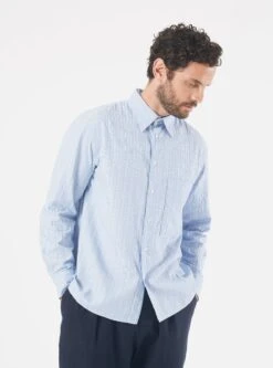 Universal Works Square Pocket Shirt In Blue Posh Stripe Cotton