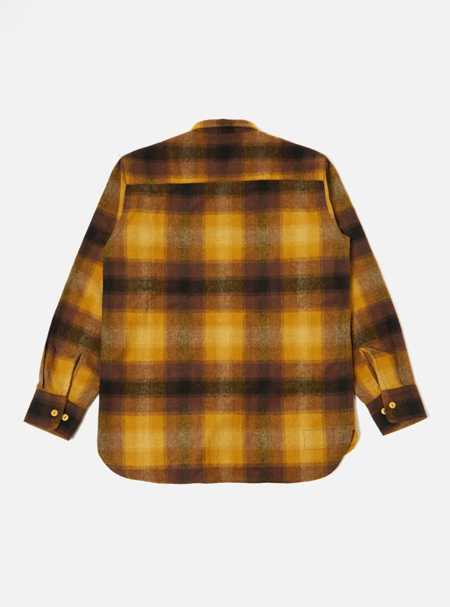 Universal Works Work Shirt In Mustard Check Recycled Wool Mix Flannel - Image 3