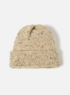 Universal Works Short Watch Cap In Oatmeal Marl Kilcarra Wool