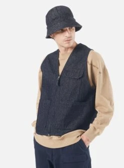 Universal Works Marine Gilet In Indigo Japanese Twill Denim