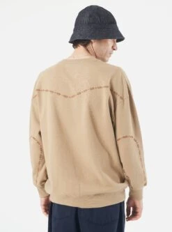 Universal Works Oversized Crew Sweatshirt In Sand Embroidered Brushback