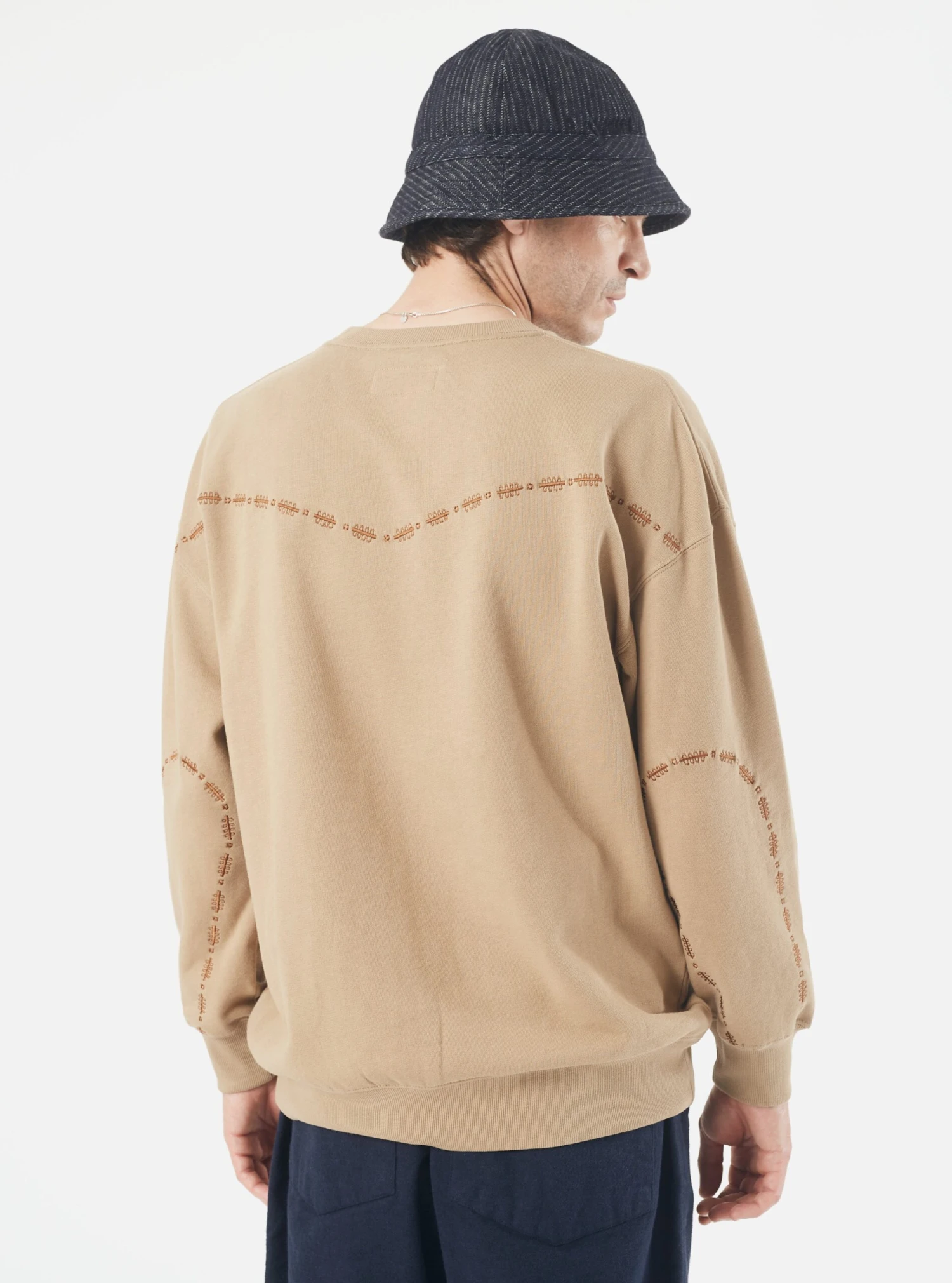 Universal Works Oversized Crew Sweatshirt In Sand Embroidered Brushback