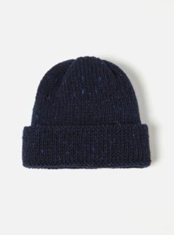 Universal Works Short Watch Cap In Navy Marl Kilcarra Wool