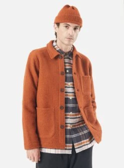Universal Works Field Jacket In Orange Wool Fleece