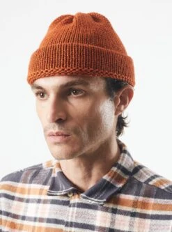 Universal Works Short Watch Cap In Rust British Wool
