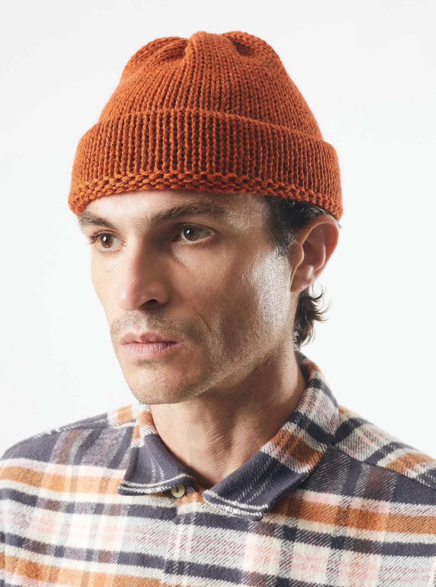 Universal Works Short Watch Cap In Rust British Wool