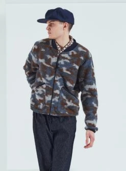 Universal Works Zip Bomber In Grey Dwight Wool Fleece