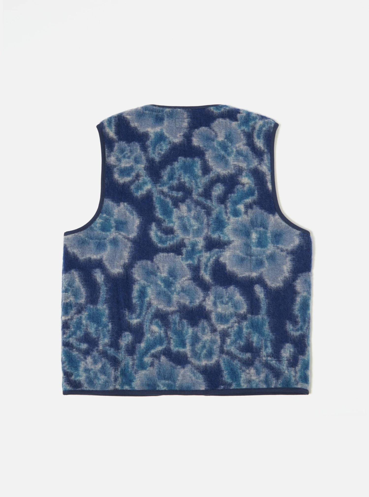 Universal Works Zip Gilet In Navy Flower Fleece - Image 2