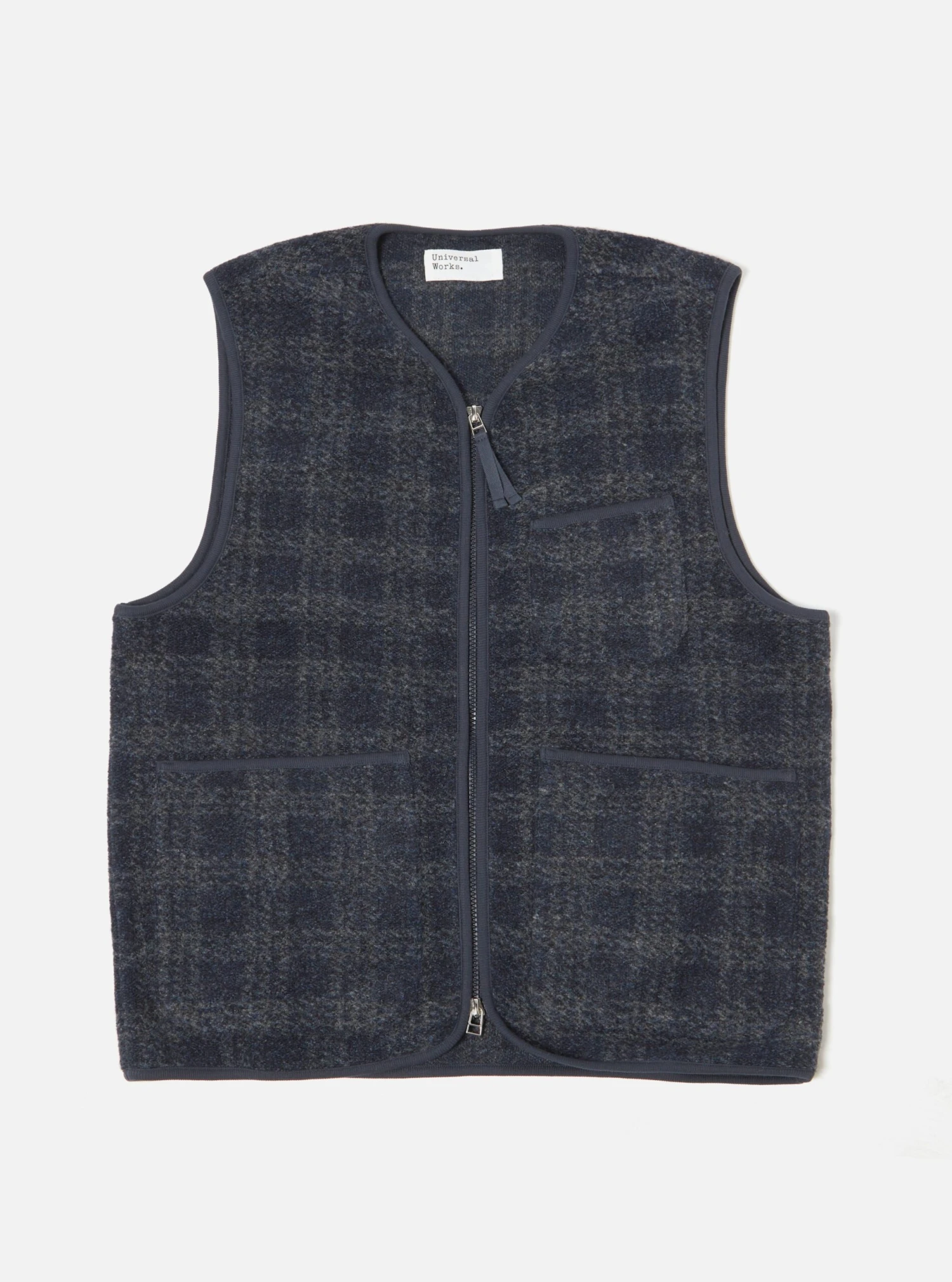 Universal Works Zip Gilet In Navy Swarm Fleece - Image 2