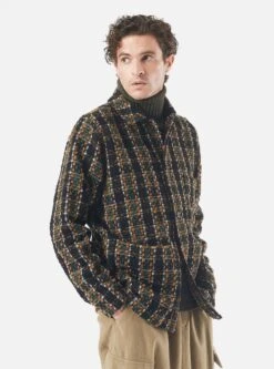 Universal Works Coverall Jacket In Charcoal Crazy Check Wool Mix