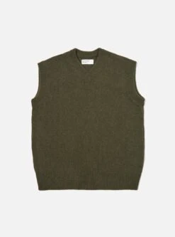 Universal Works Sweater Vest In Olive Eco Wool