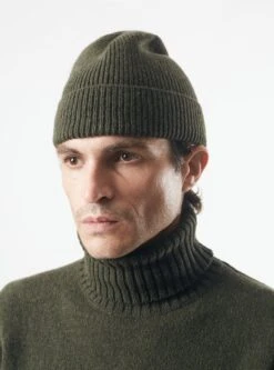 Universal Works Watch Cap In Olive Eco Wool