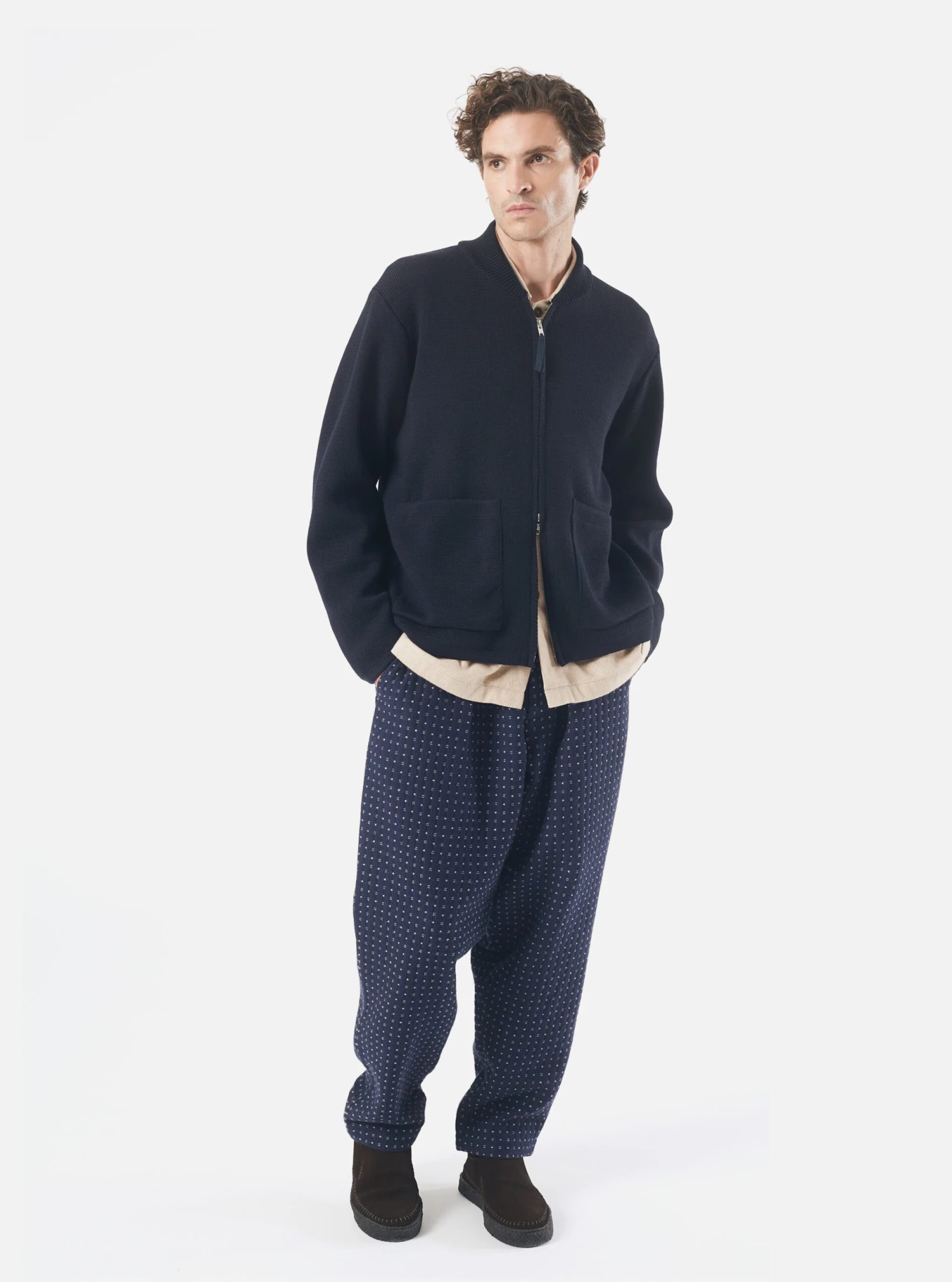 Universal Works Zip Knitwork Jacket In Navy Merino Knit - Image 8