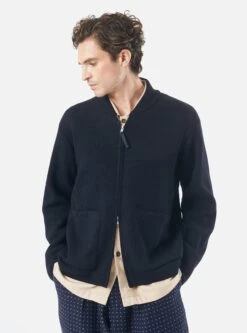 Universal Works Zip Knitwork Jacket In Navy Merino Knit