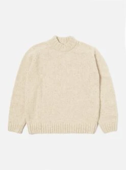 Universal Works Vincent Turtle Neck In Stone Lambswool Fleck