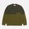 Universal Works Vincent Crew In Olive Mix Lambswool Fleck