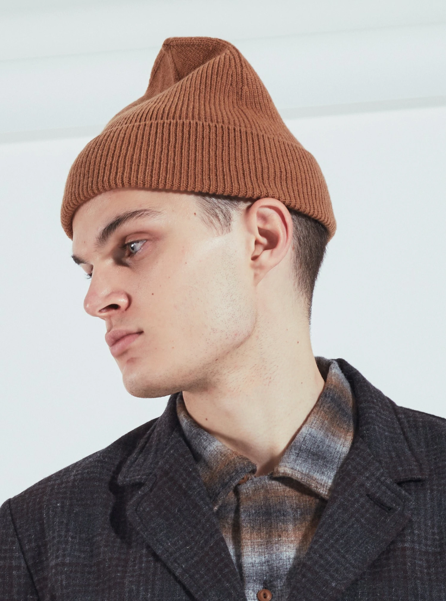 Universal Works Watch Cap In Camel Italian Wool - Image 3