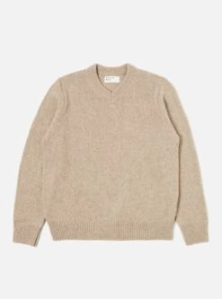 Universal Works V Neck Sweater In Oatmeal Eco Wool
