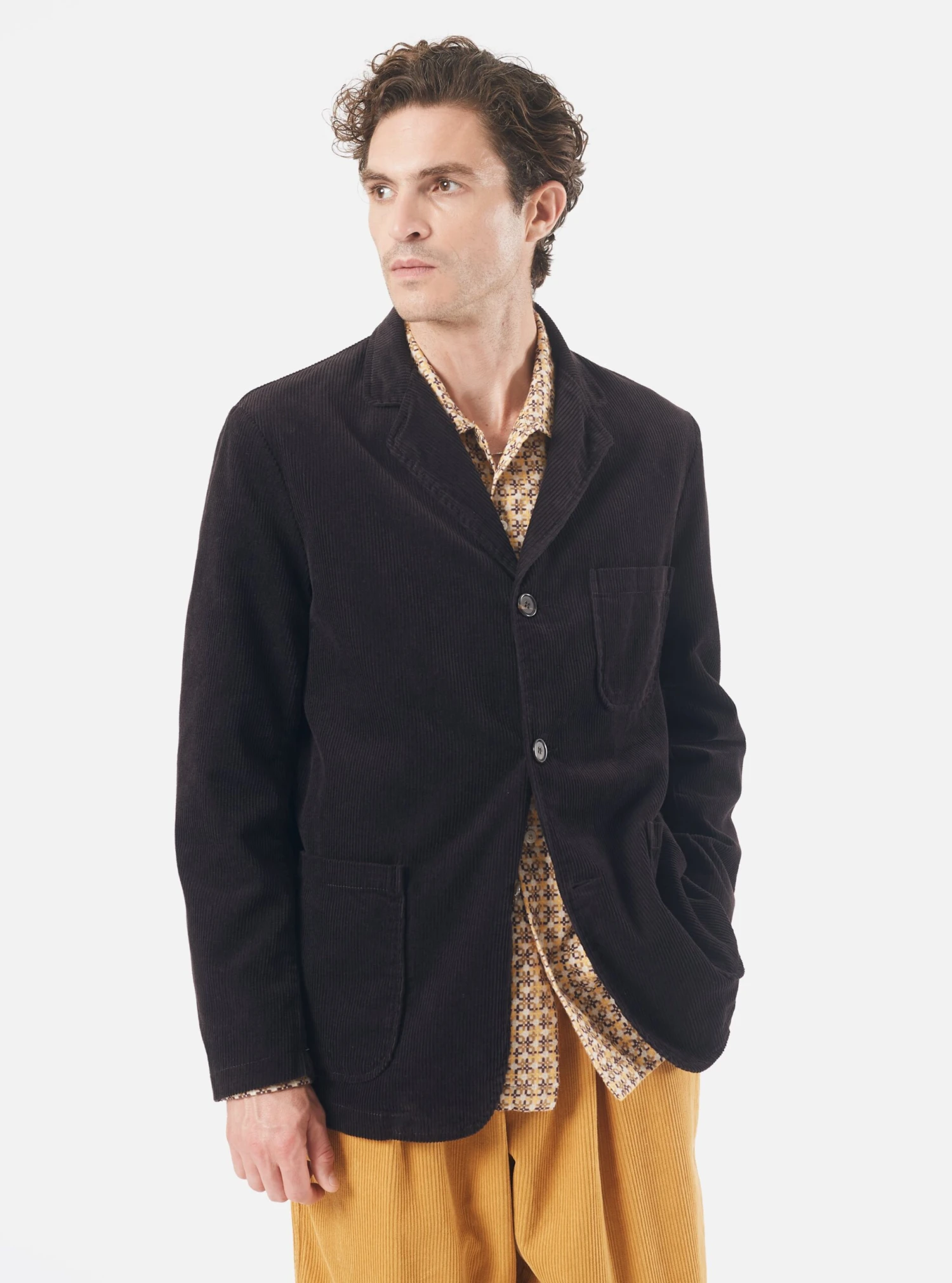 Universal Works Three Button Jacket In Licorice Cord