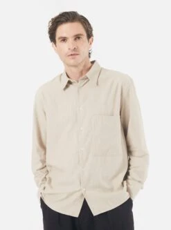 Universal Works Square Pocket Shirt In Sand IT Brushed Twill