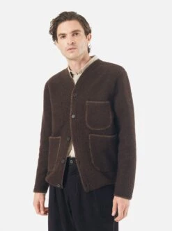 Universal Works Blanket Cardigan In Brown Studio Wool Mix