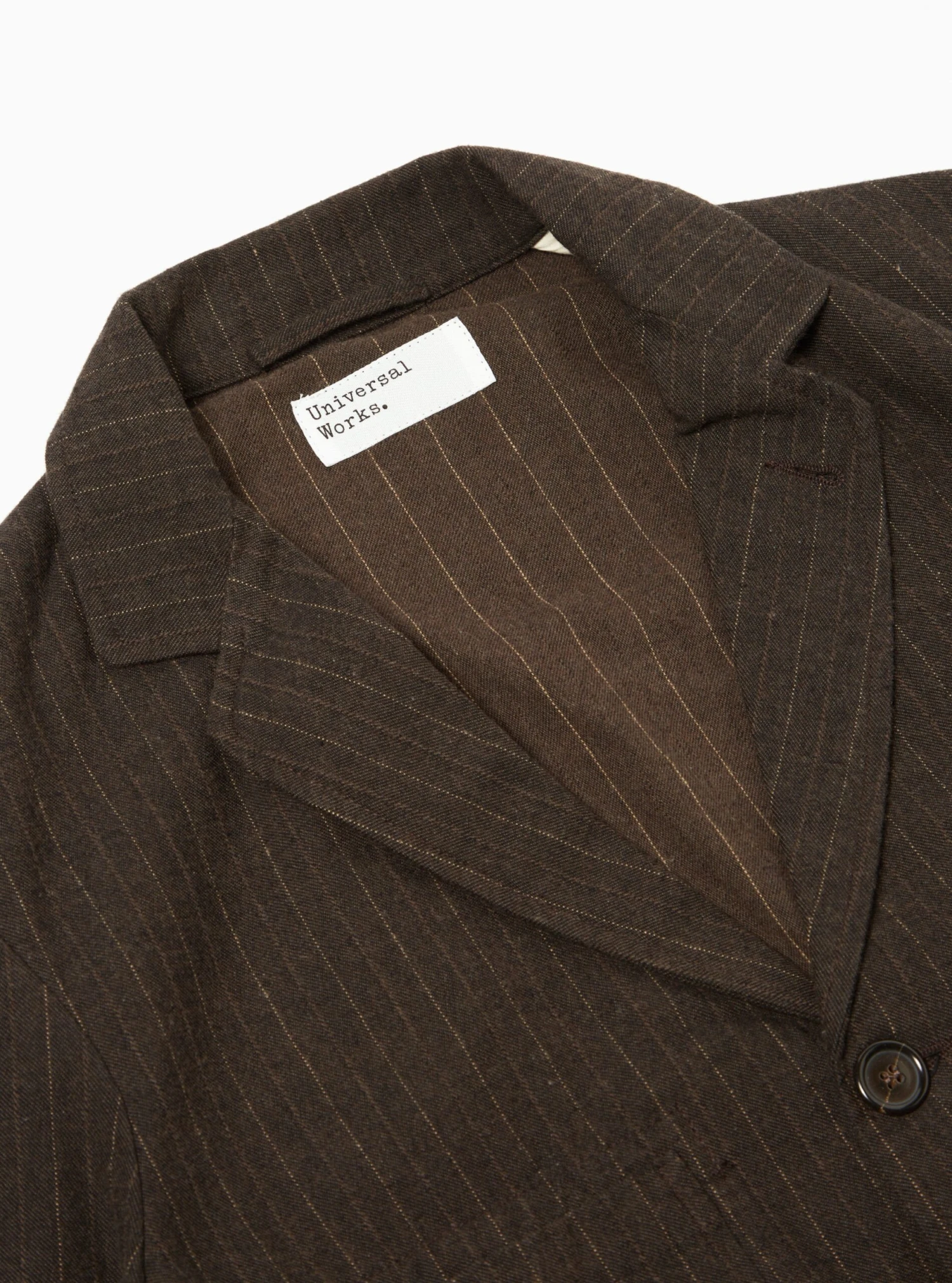 Universal Works Five Pocket Jacket In Brown Italian Pinstripe - Image 3